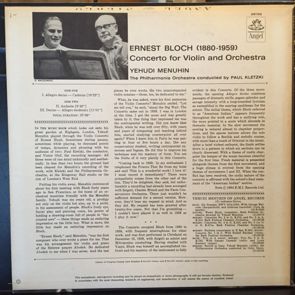 Ernest Bloch, Yehudi Menuhin - Philharmonia Orchestra, Paul Kletzki-1