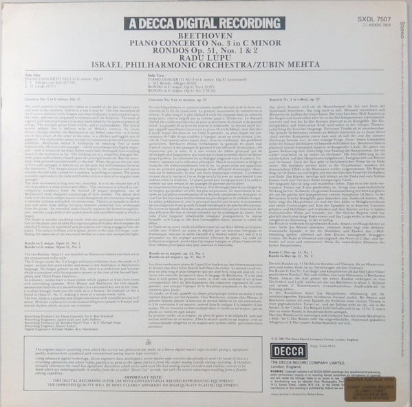 Ludwig Van Beethoven, Radu Lupu, Israel Philharmonic Orchestra / Zubin Mehta-1