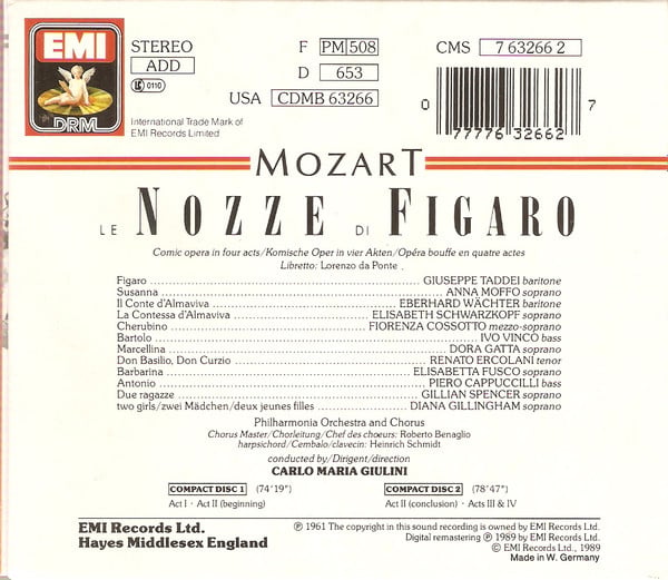 Wolfgang Amadeus Mozart, Giuseppe Taddei, Elisabeth Schwarzkopf, Anna Moffo, Fiorenza Cossotto, Eberhard Wächter, Philharmonia Chorus, Philharmonia Orchestra, Carlo Maria Giulini-1