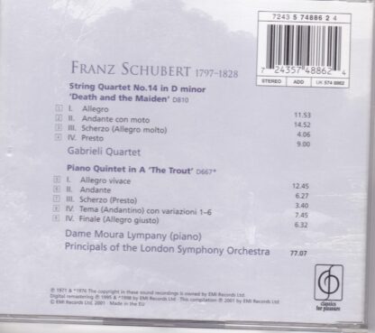Piano Quintet 'Trout' / String Quartet 'Death and the Maiden' CD:Franz Schubert - Image 2