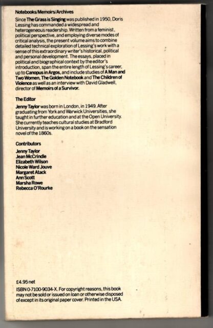 Notebooks/Memoirs/Archives: Reading and Rereading Doris Lessing : Jenny Taylor - Image 2
