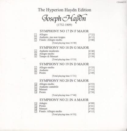 Haydn: Symphonies Nos 17, 18, 19, 20 & 21:The Hanover Band - Image 2