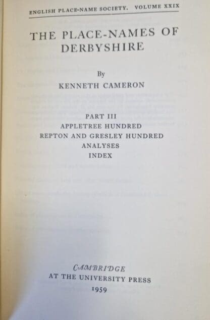 The Place-Names Of Derbyshire Part III : Kenneth Cameron - Image 2