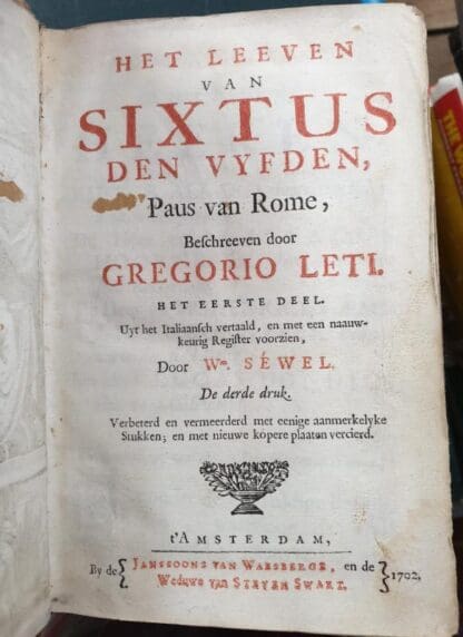 Het leeven van Sixtus den vyfden, Paus van Rome.:Willem Sewel