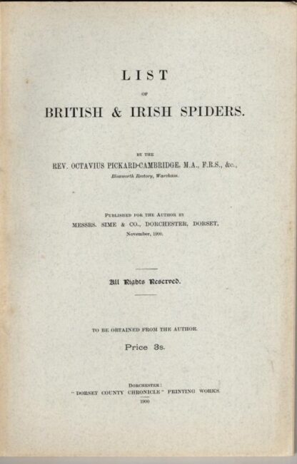 List of British & Irish spiders : Rev. O. Pickard-Cambridge