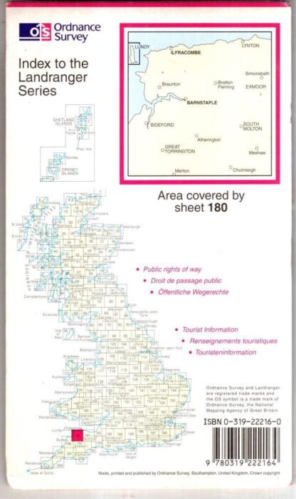 Barnstaple & Ilfracombe area. Landranger 180 : Ordnance Survey - Image 2