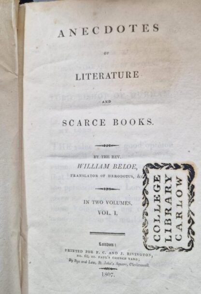 Anecdotes of literature and scarce books Vols I-III : Rev. William Beloe - Image 2