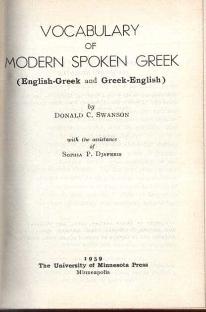 Vocabulary of Modern Spoken Greek:Donald C. Swanson - Image 2